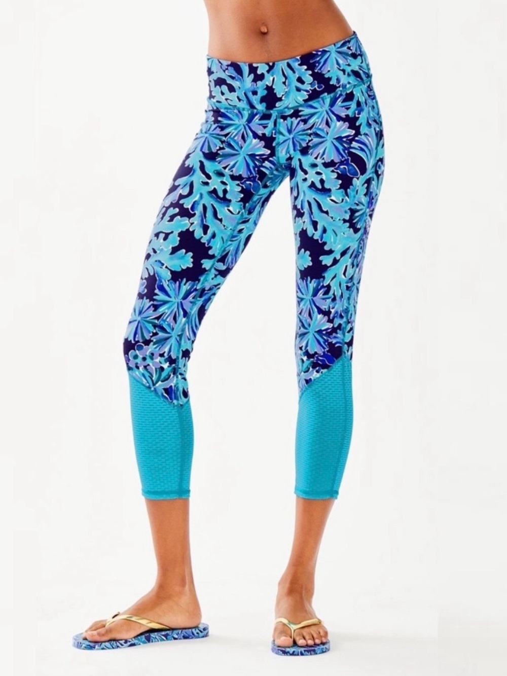 Lilly Pulitzer Luxletic Weekender Midi Legging Bright Navy in Too Deep Large